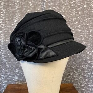 Vintage Y2K Toucan Collection Black Flower Cabbie Newsboy Hat Womens